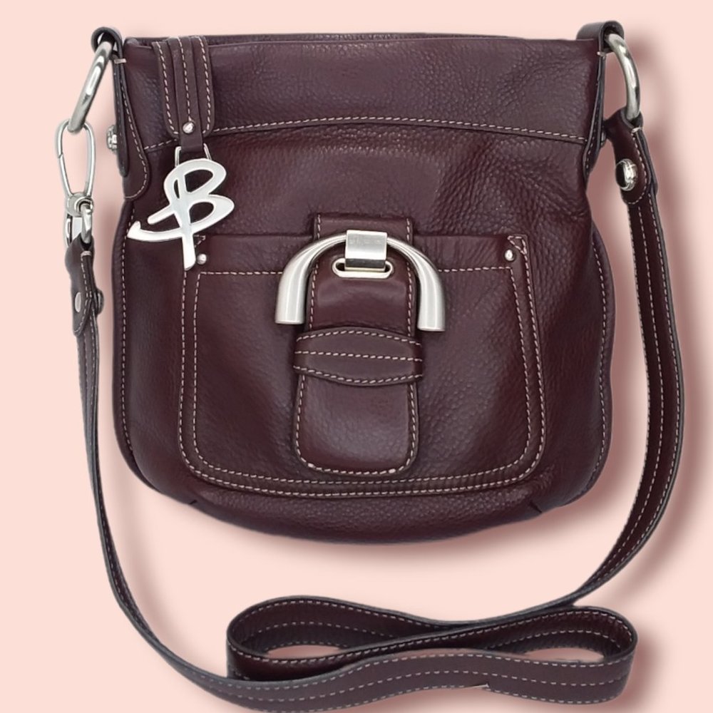 B Makowski Crossbody Bag Brown Leather Silver Tone Hardware Designer Y2K 2000s